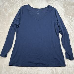 Woolx Layla Long Sleeve V Neck T-Shirt Top All-Season Wool Blend Blue Size 1X